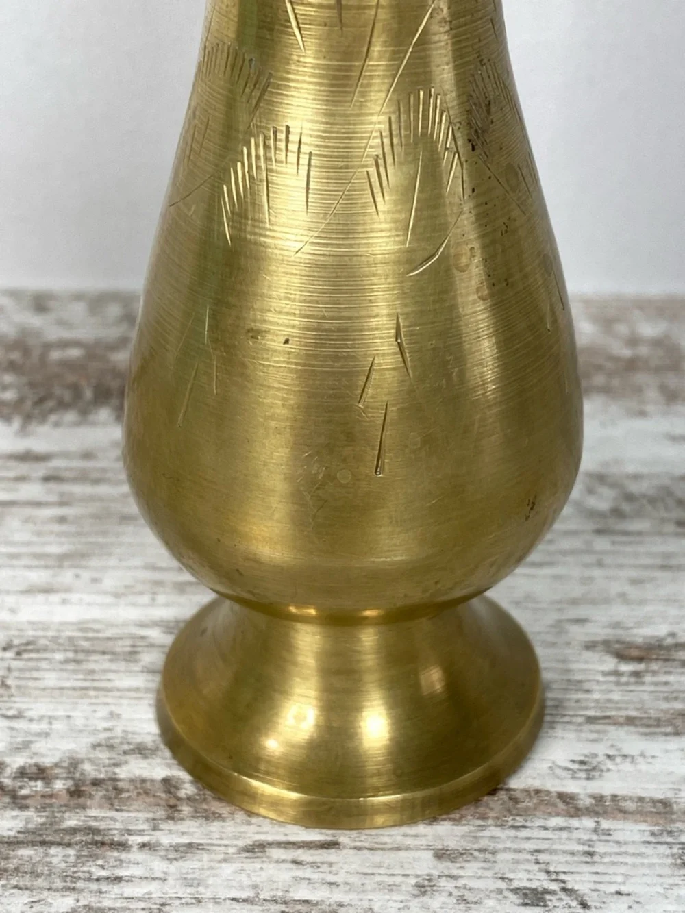 Vintage Brass Bud Vase Etched Mid Century Boho India 6”